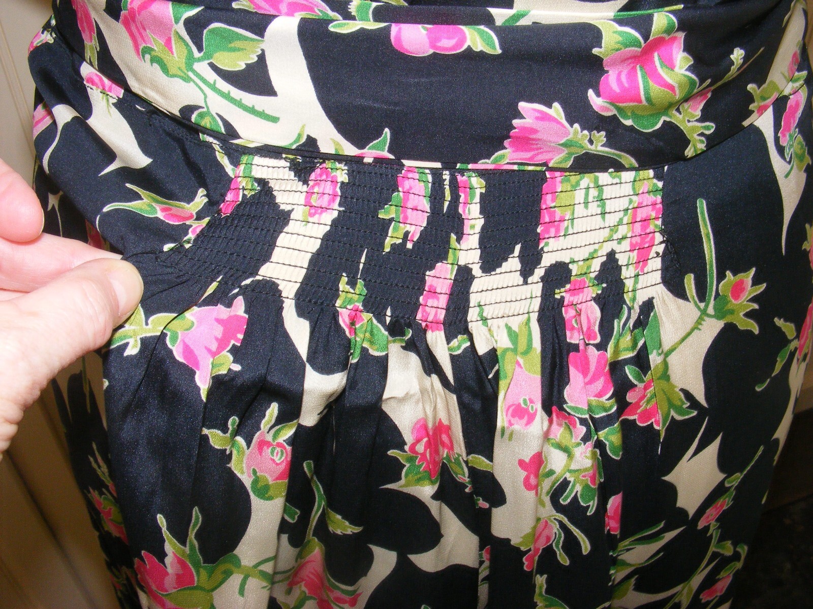 40s RAYON DRESS FLORAL PRINT BELTED BUTTON UP FULL SKIRT LIGHTWEIGHT 38″ X 30″ M