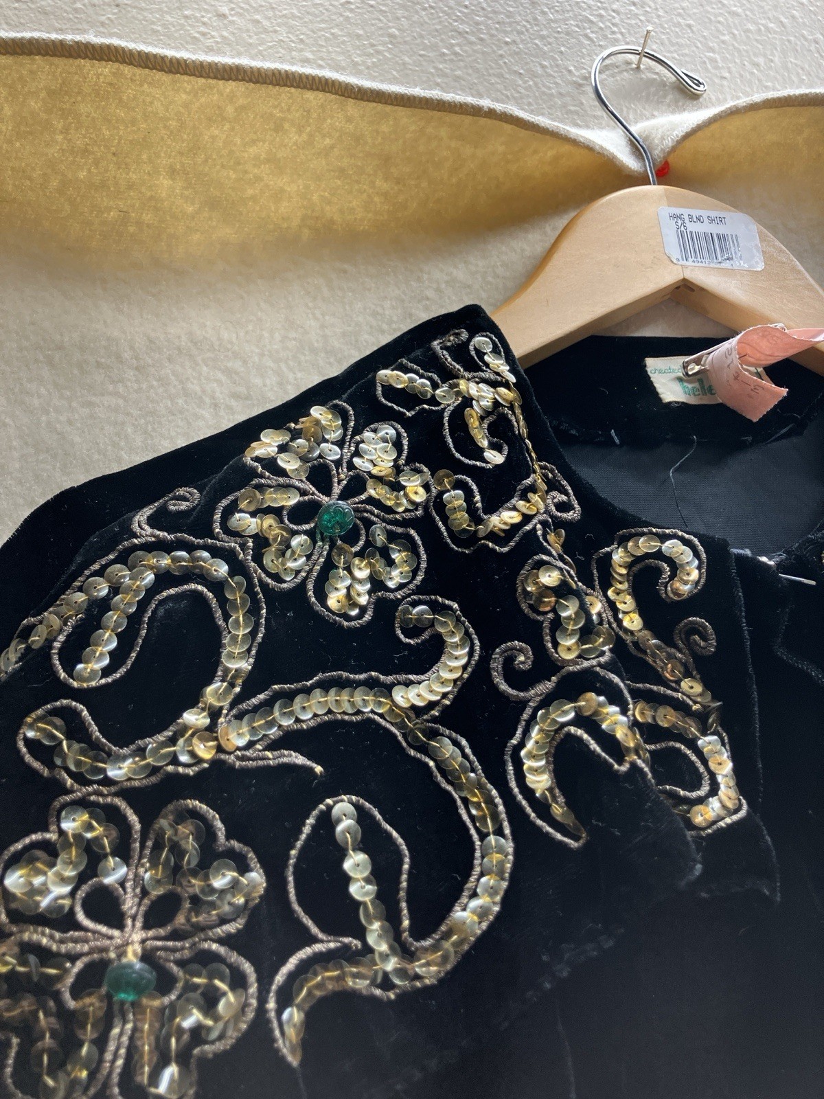 1950’s Helen Lobel Black Velvet Sequence Dress 16 Talon Zipper