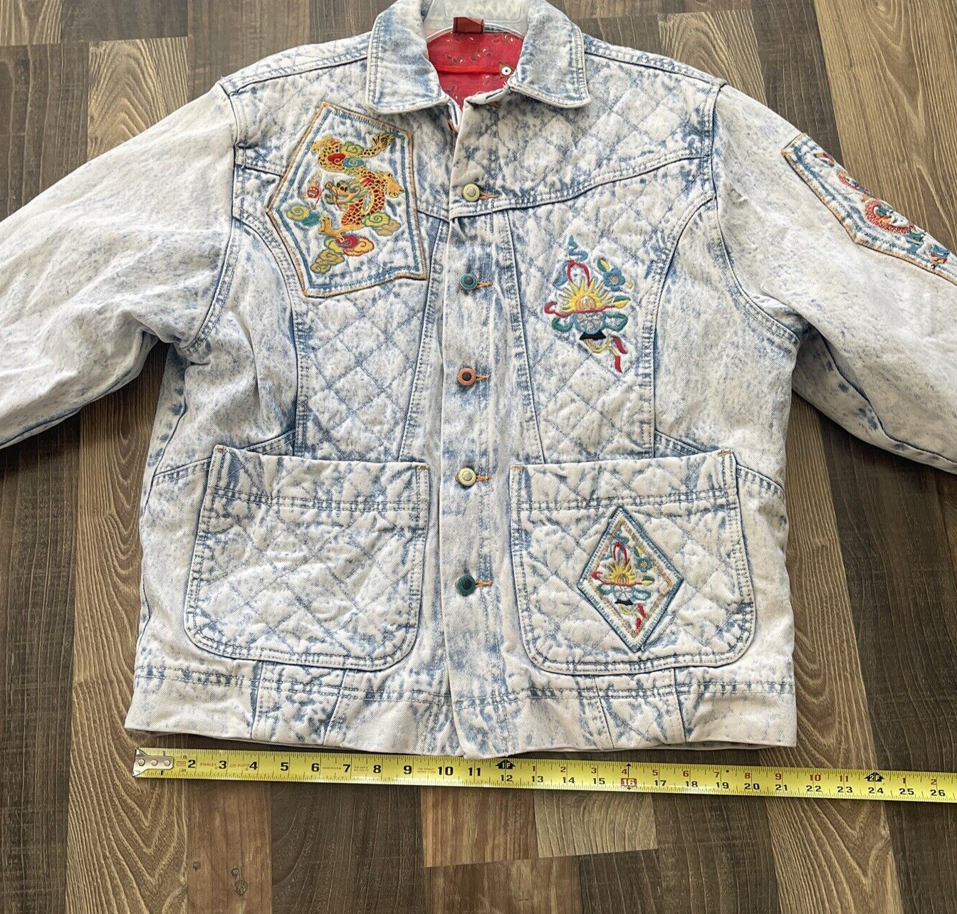 Major Damage Denim Quilted Bomber Jacket Size 1 Acid Wash Vintage