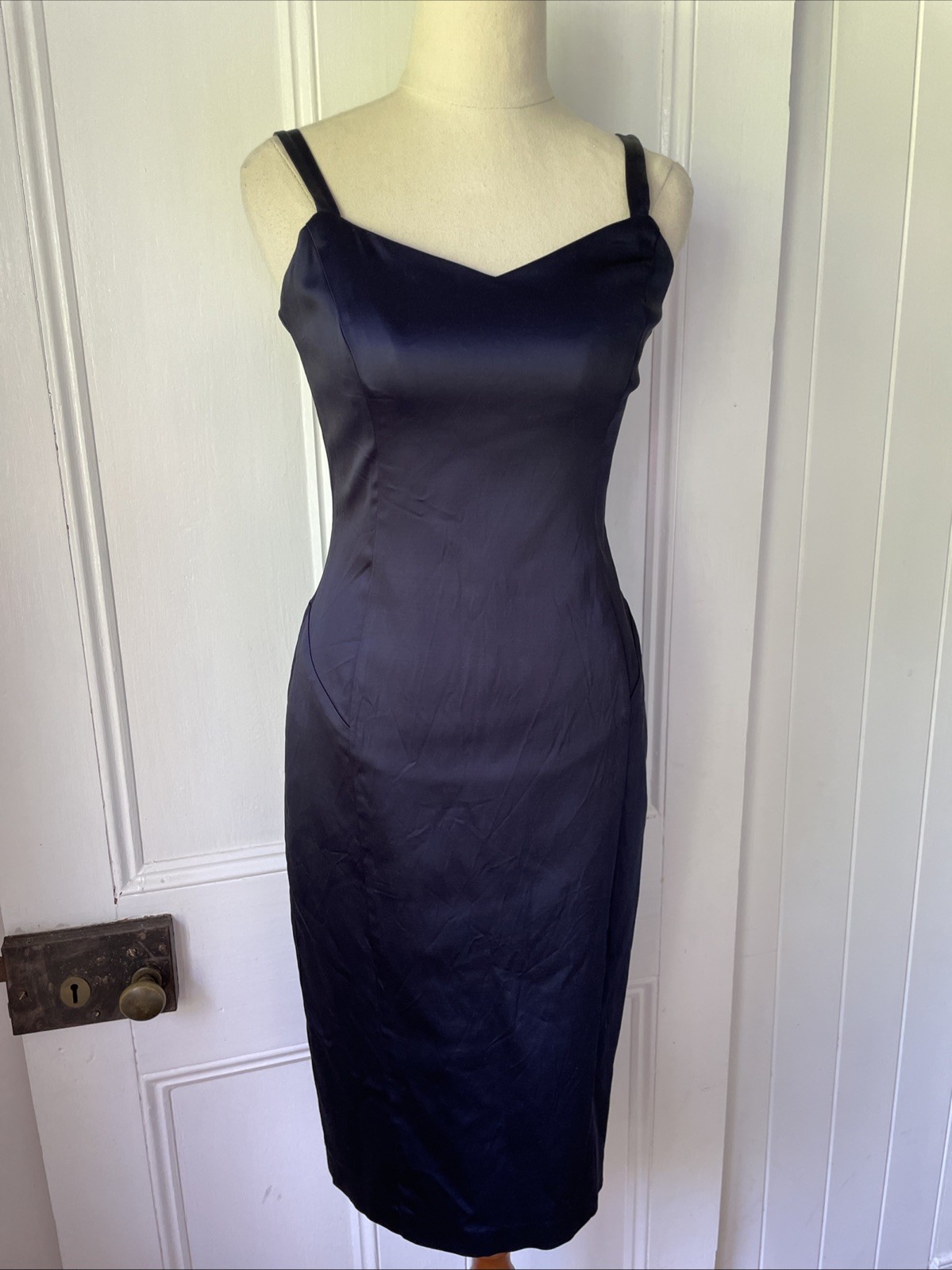 Vintage Y2K Cue size AU 8 XS Midnight Blue Satin Slip Dress Made in Australia