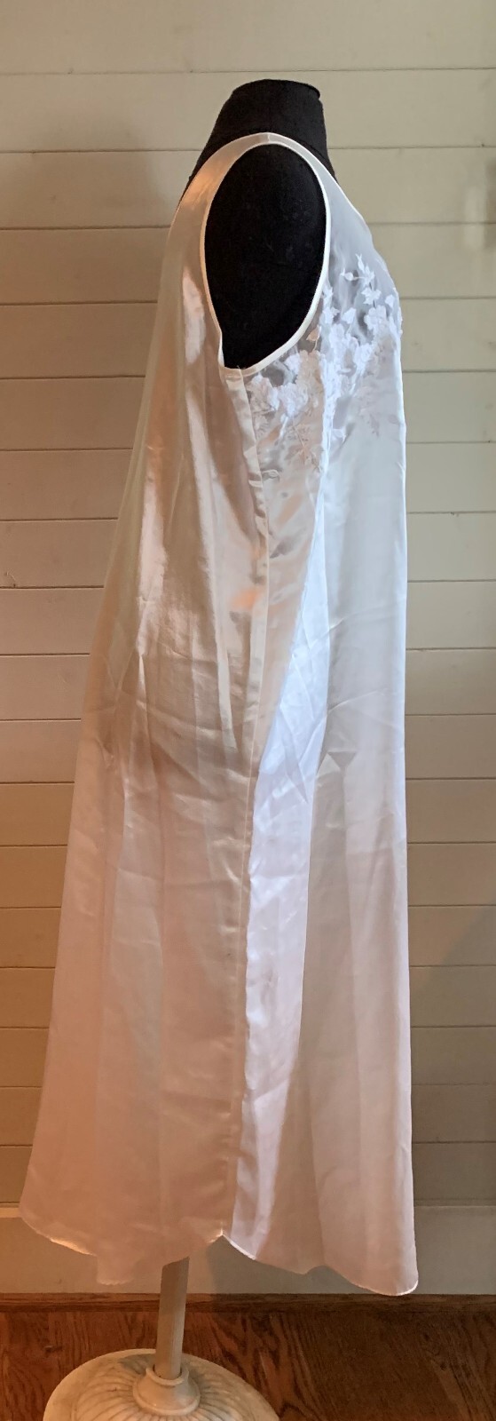 Vtg Ivory Satin Poly Lace Embroider Nightgown Long Elegant Sexy P Intimates -XL