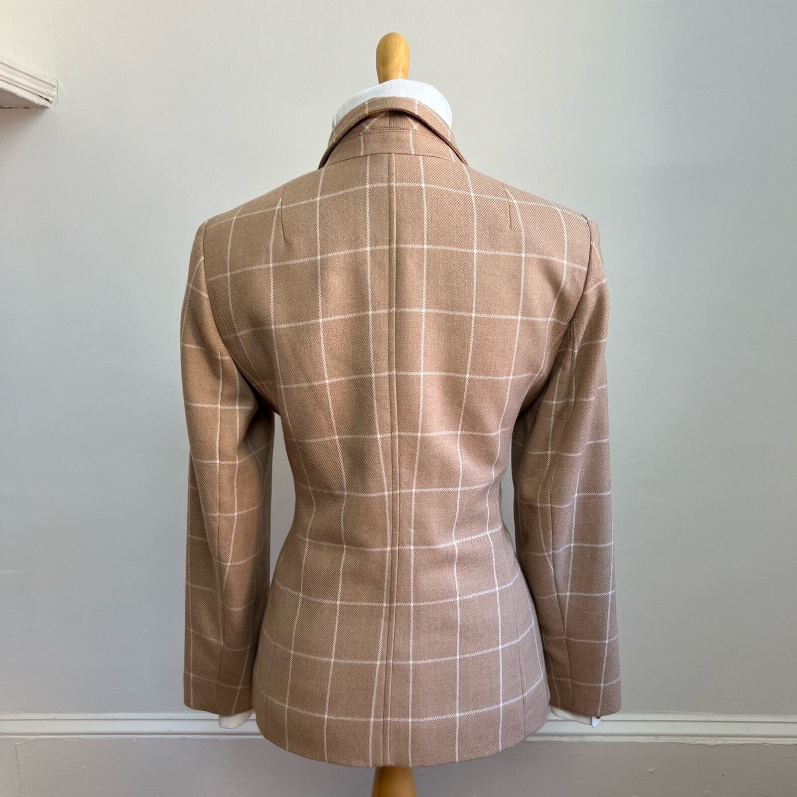 Vintage Talbots Wool Cashmere Tan Brown Plaid Windowpane Blazer Jacket Women 10P