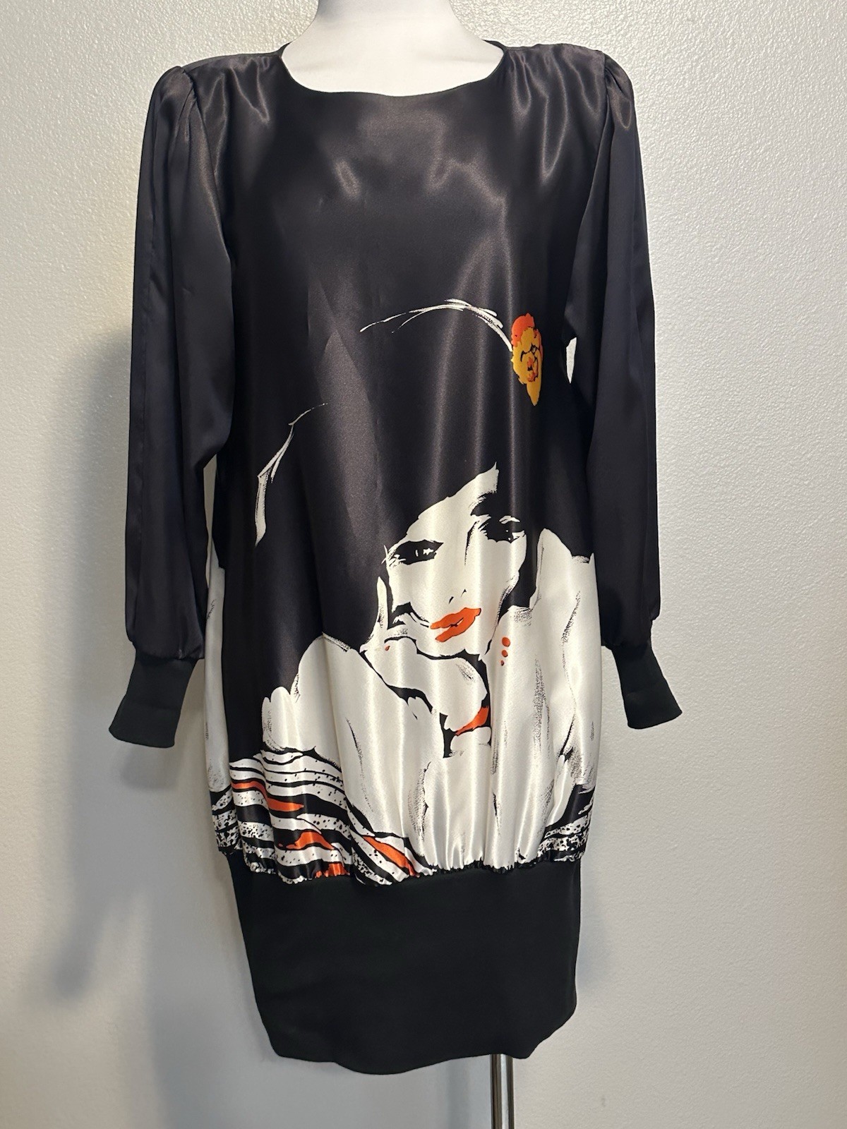 Vintage 80s On The Rocks California Retro Print Black Mini Tunic Dress sz.S-M