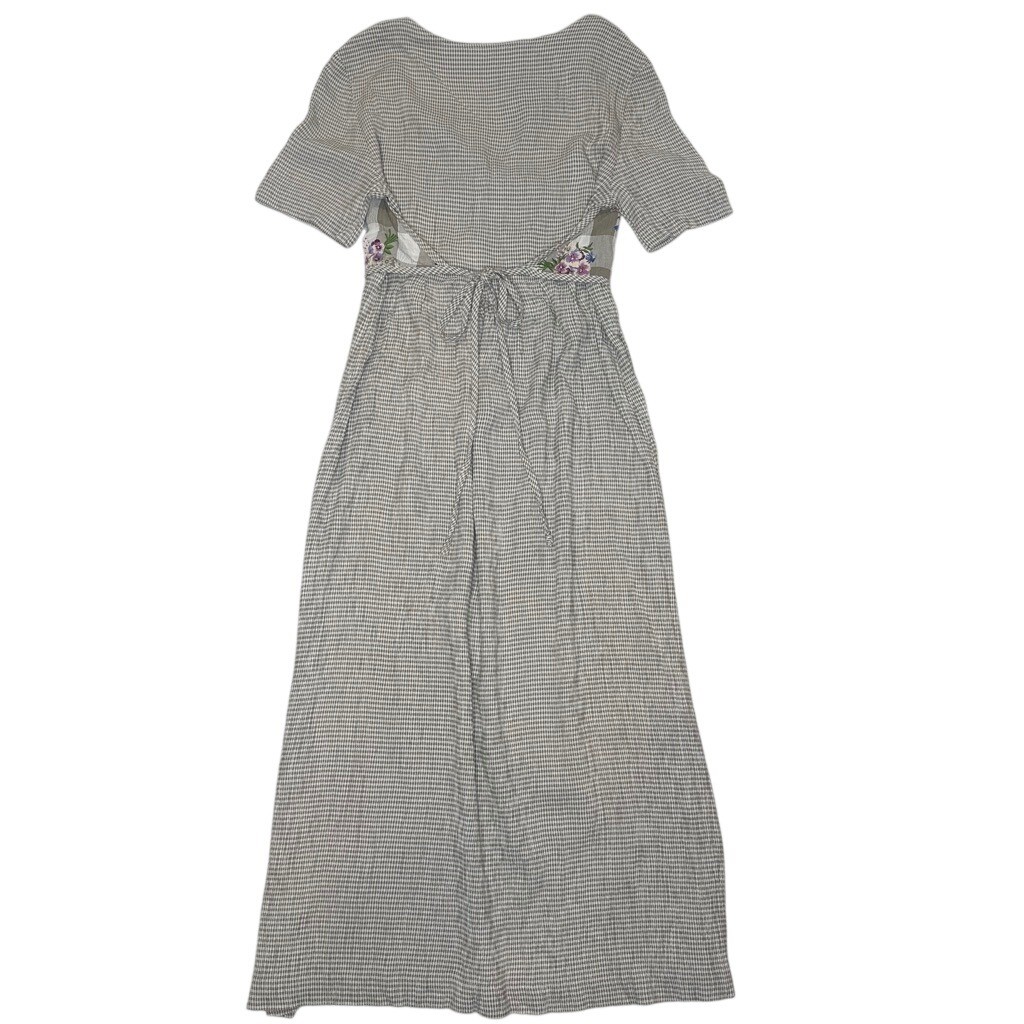 Vintage Grunge 90s Gingham Floral Faux Vest Maxi Dress Gray Purple Size 8