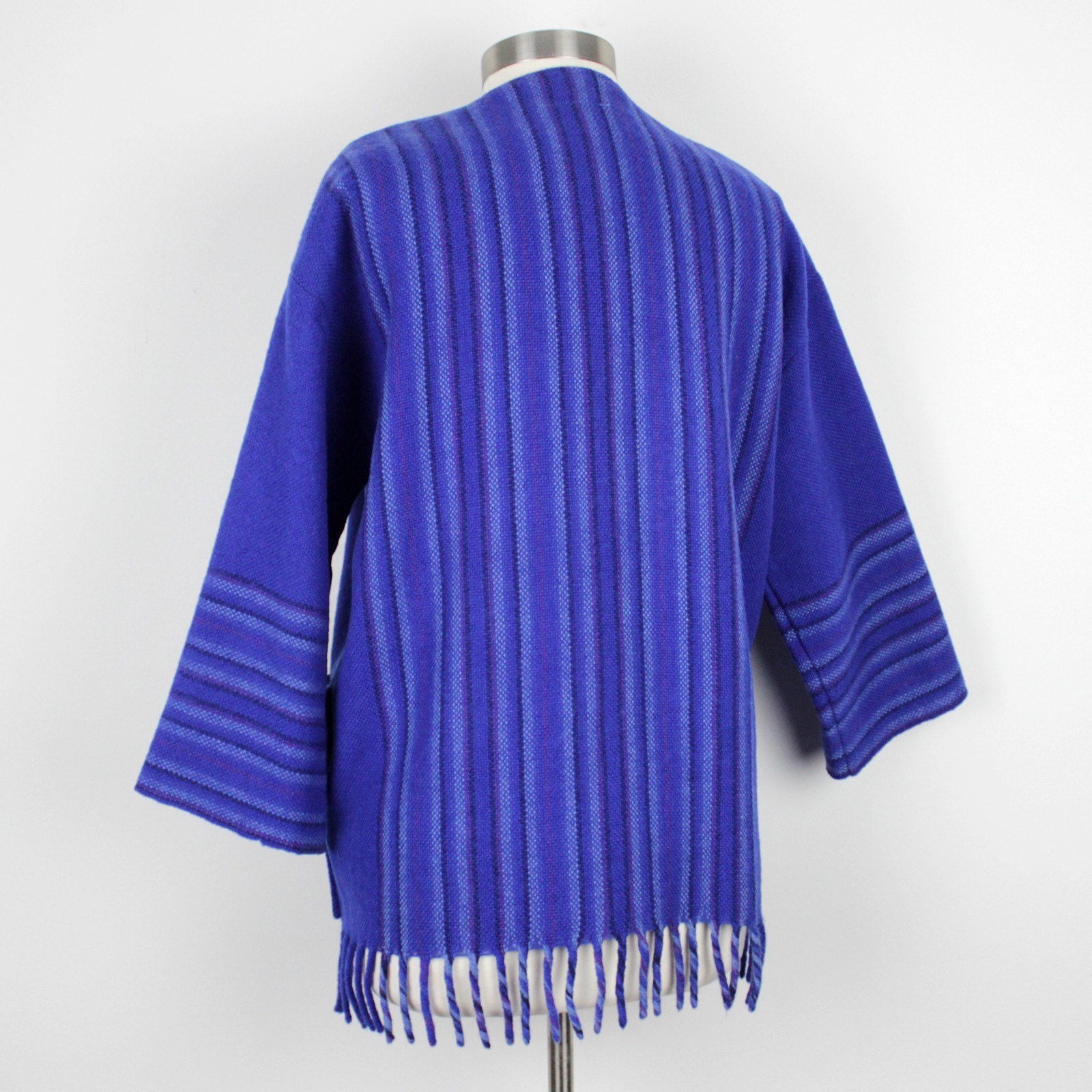 Vintage 1970s Isabella Ihlen Norway Wool Fringe Jacket Scandanavian Blue Coat L
