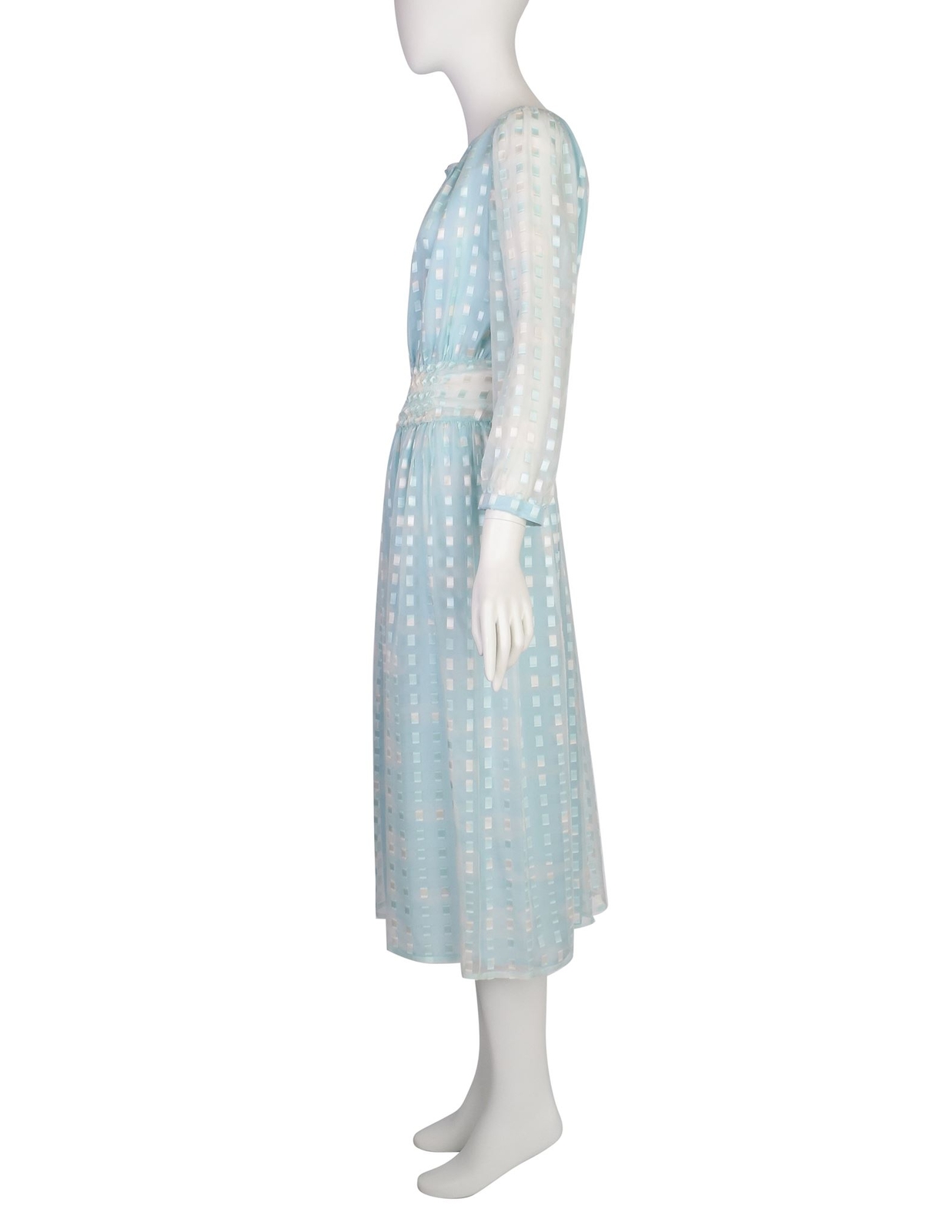 Courreges Vintage 1970s Baby Blue Cloud Print Silk Chiffon Dress and Scarf Ensem