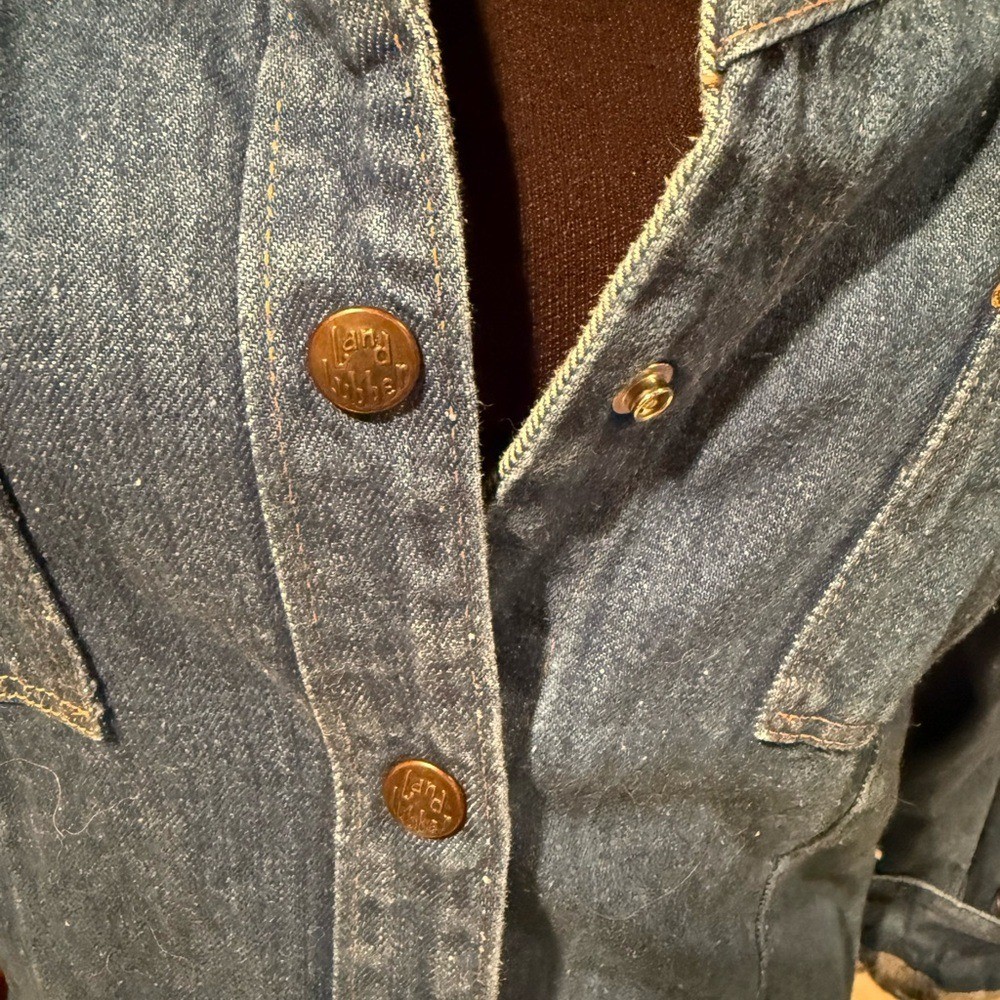 Vintage Landlubber Denim Dress Western Snap Front Long Sleeve 70s Style