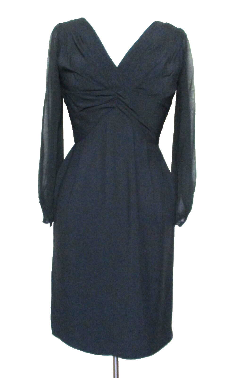 Vintage 60s Little Black Dress XS/S Women Chiffon Balloon Sleeves