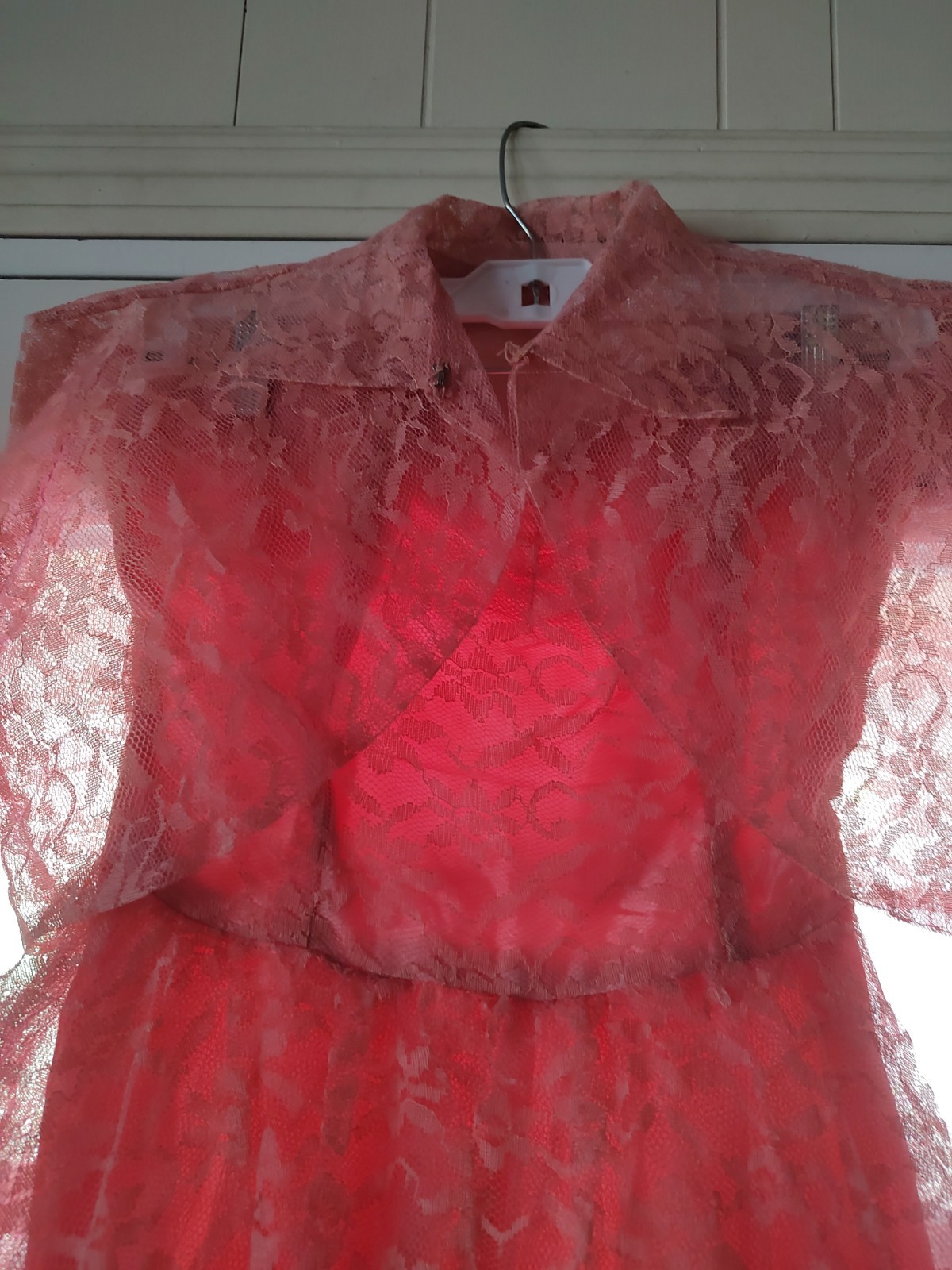 Vintage 50s Sz S Candy Pink Lace Ball Gown With Ballero Jacket Crinoline, Metal
