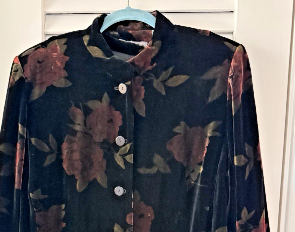 Kate Hill Velvet Tunic Jacket Floral Button Down 16W
