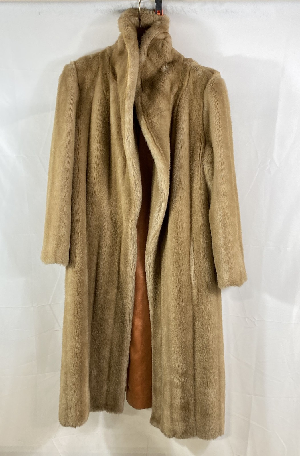 Vintage 70s Sears Best Women’s Tan Faux Fur Full Length Long Coat Size M