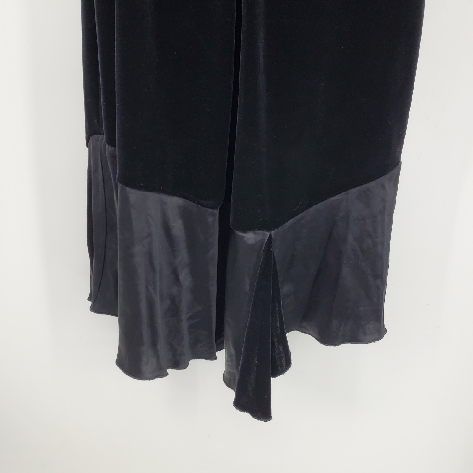 Fashion Bug Vintage Black Velvet Floral Embroidered Midi Dress Asymmetrical Hem