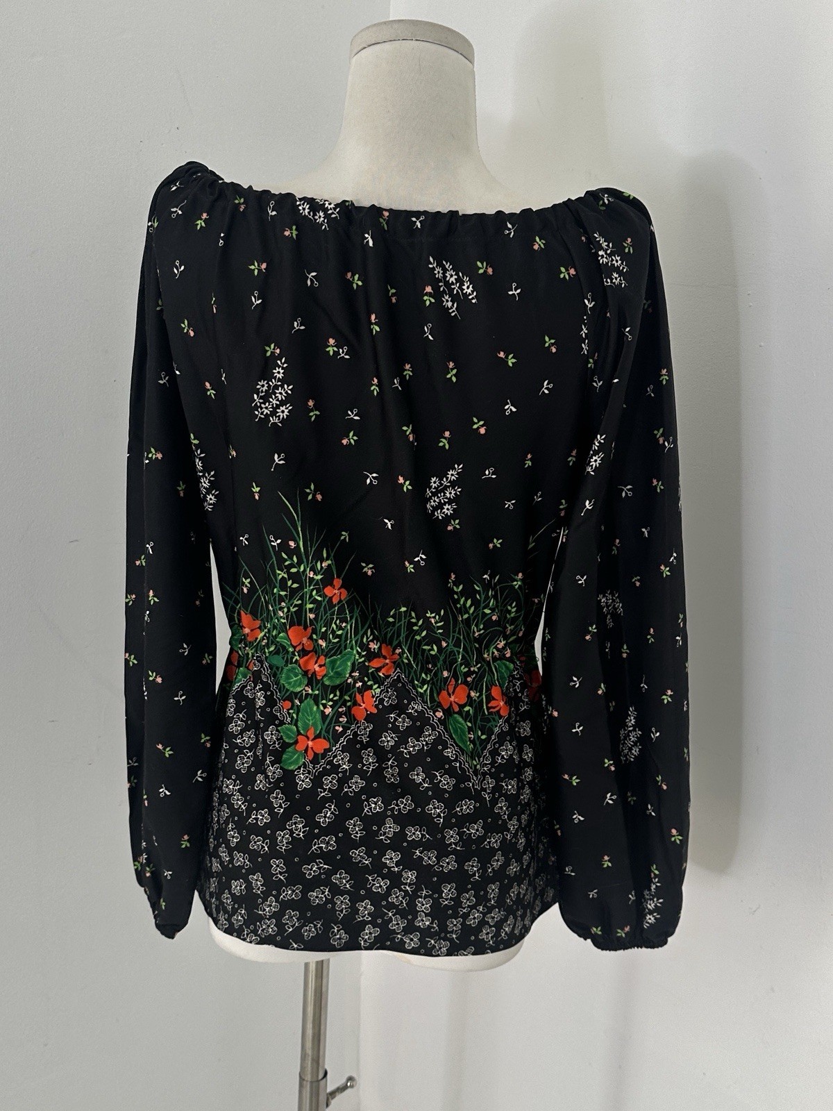 Vintage 70s Floral Boho Cinch Waist Peasant Blouse
