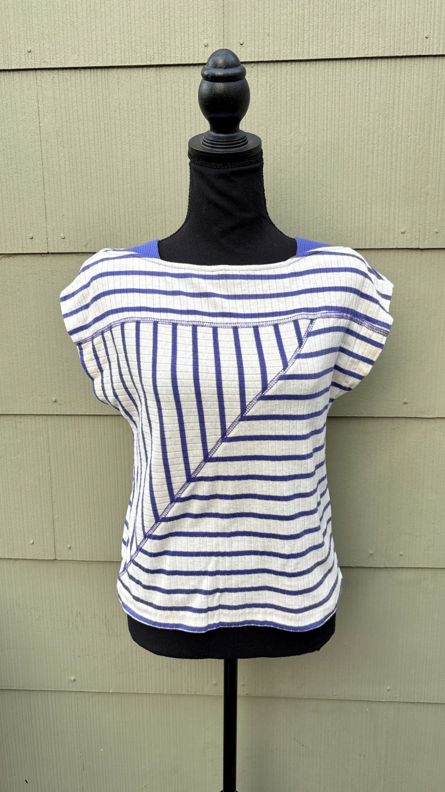 vtg 60s 70s Mod Nautical Geometric Striped Dolman Sleeve Bateau Cotton Knit Top