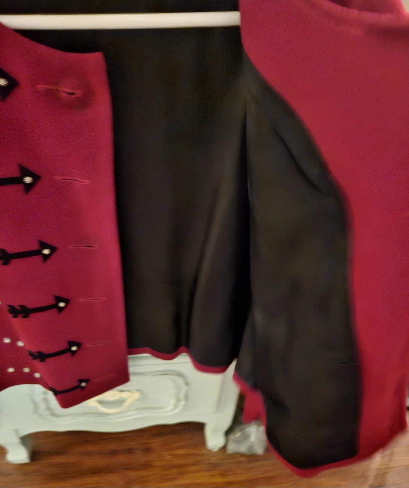 Patty Lewis VTG Wool Jacket W/ Suede Trim & Brass Buttons Sz Lrg Dark RED