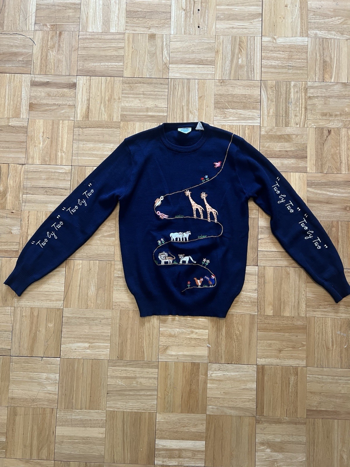 Northern Isles Vintage Crewneck Knit Acrylic Sweater With Noah’s Arc Embroidery