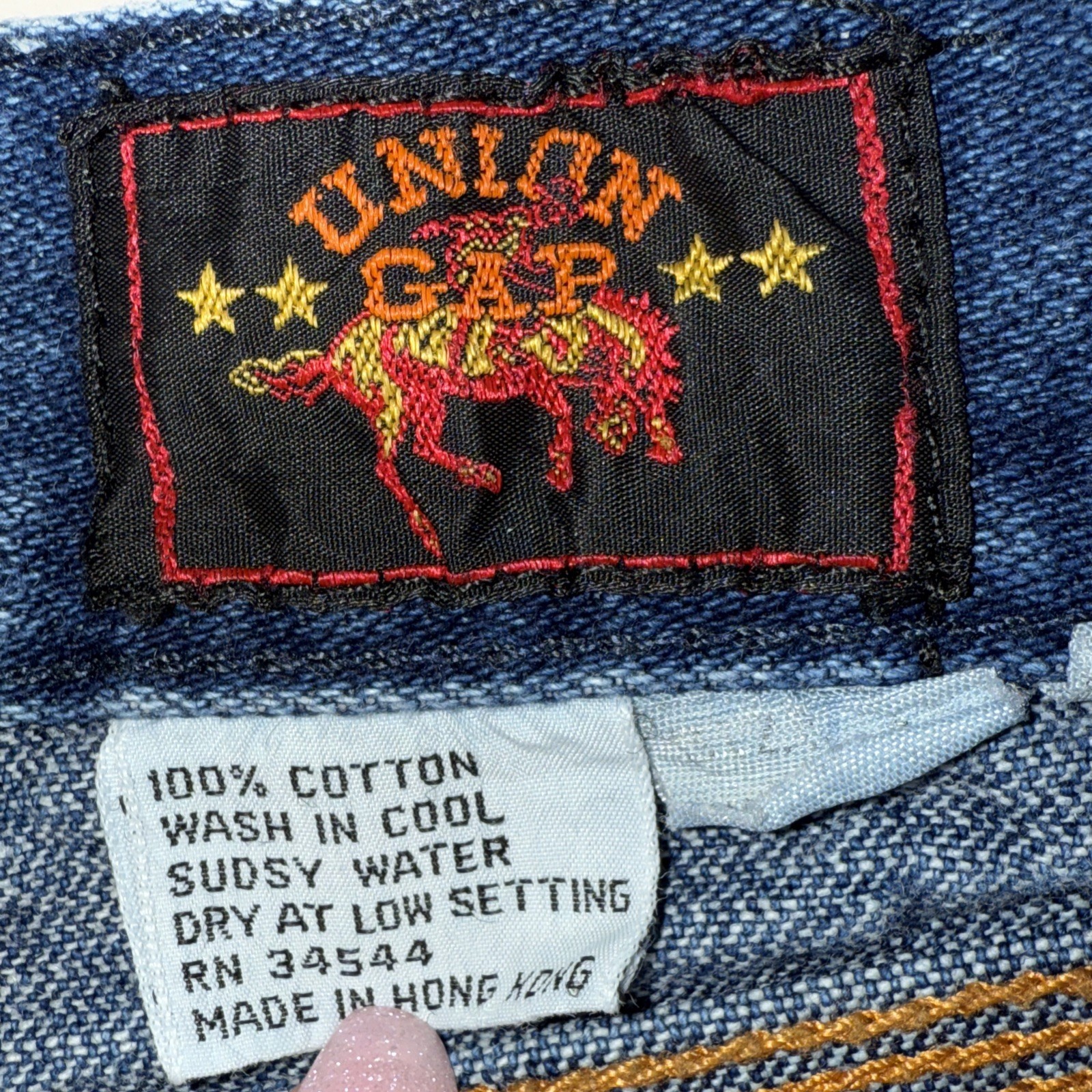 Vintage 70s Union Gap Wide Leg Jeans Footprint Stitching Embroidered 26×30