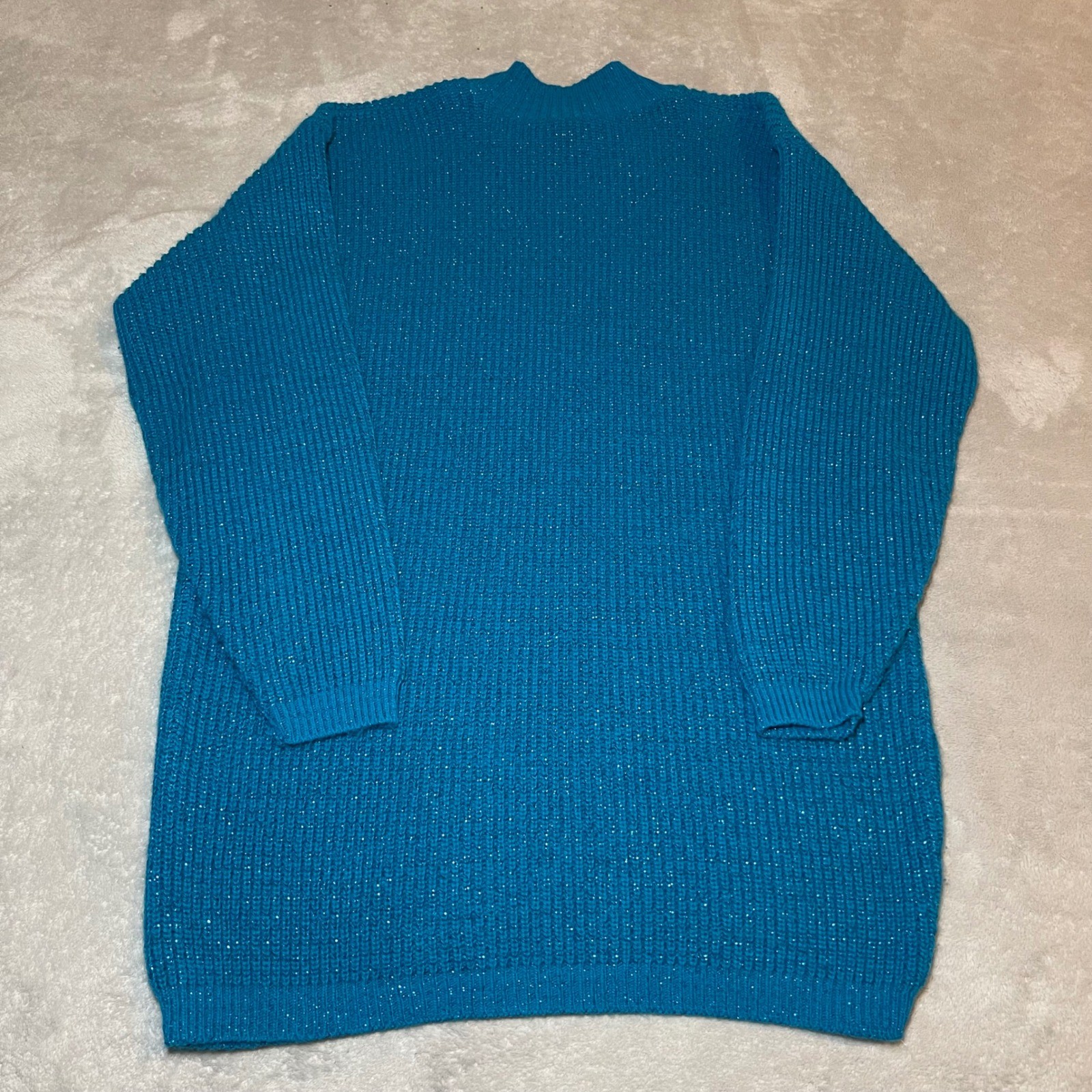 Vintage 1991 Objectivity Sweater Womens One Size Blue Sparkle Knit Made in USA
