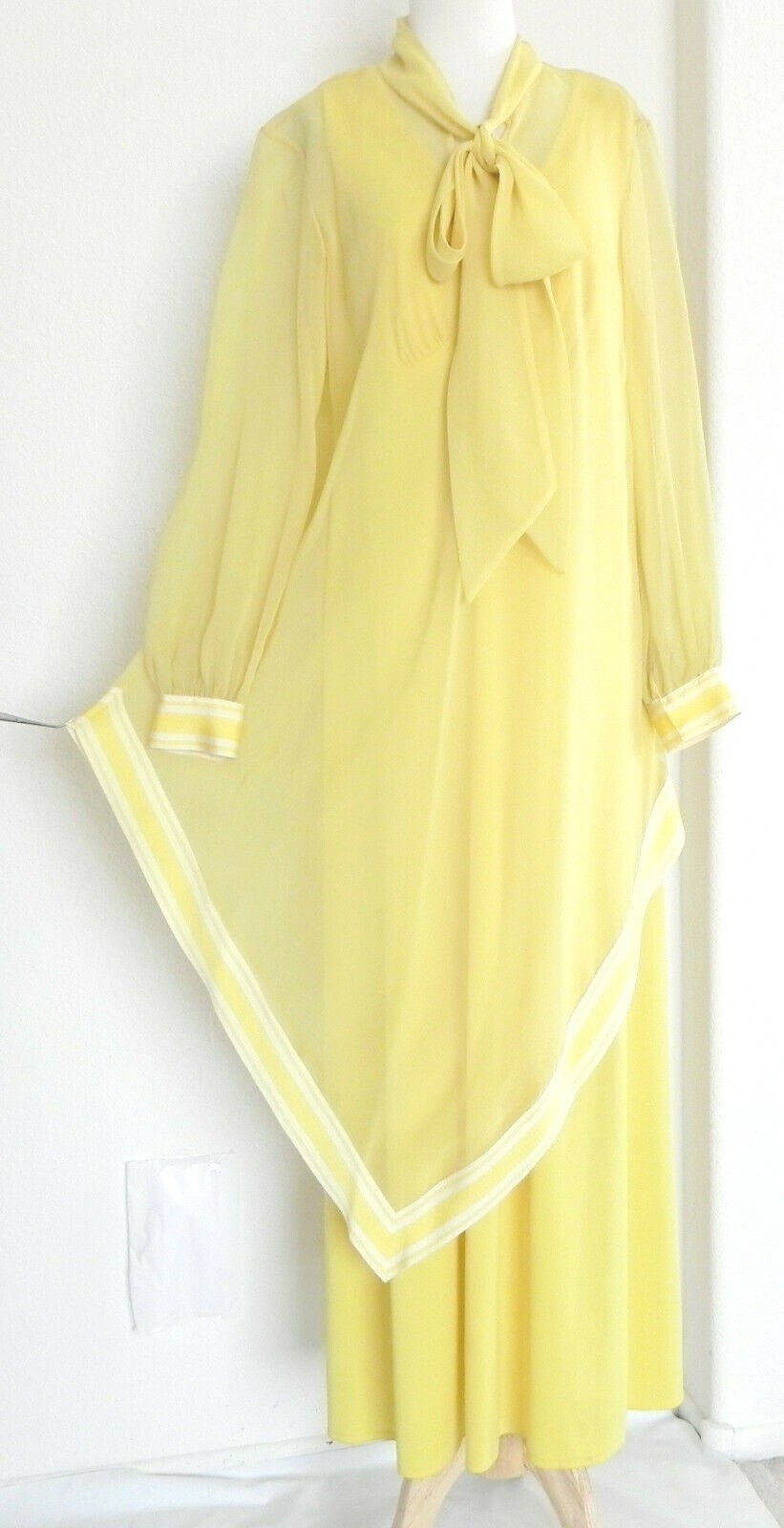 Vtg Lane Bryant 2 PC Long Sleeve Tunic /Maxi Dress Chiffon/Jersey Yellow Size 10