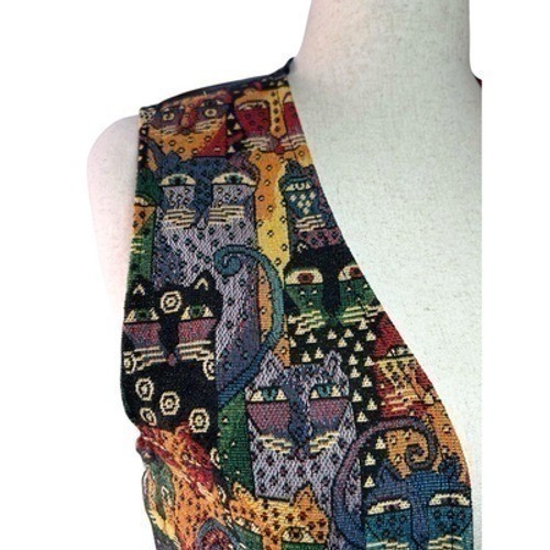 Vintage Kitty Korner Tapestry Vest Size L Cat Kittens Cat Lover Grannycore