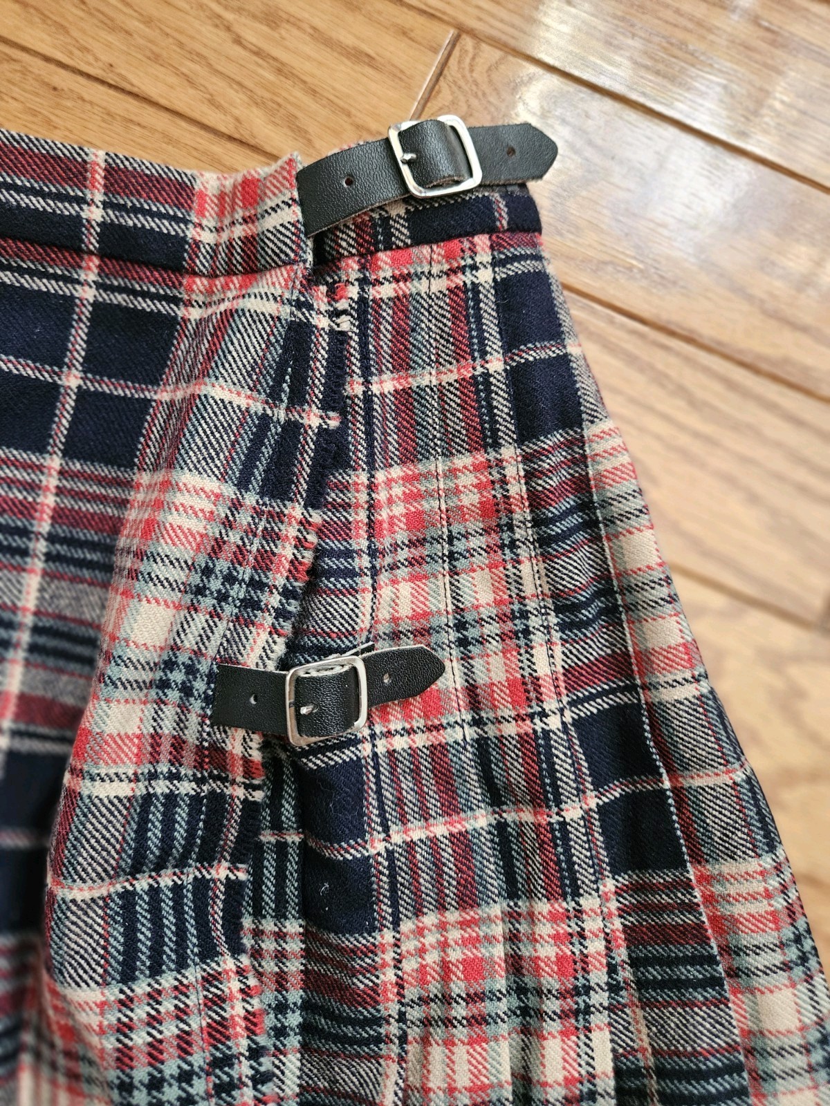 VTG Glenisla Classic Skirt Long Kilt Tartan Pleated Wool Red Navy Gry Women 12