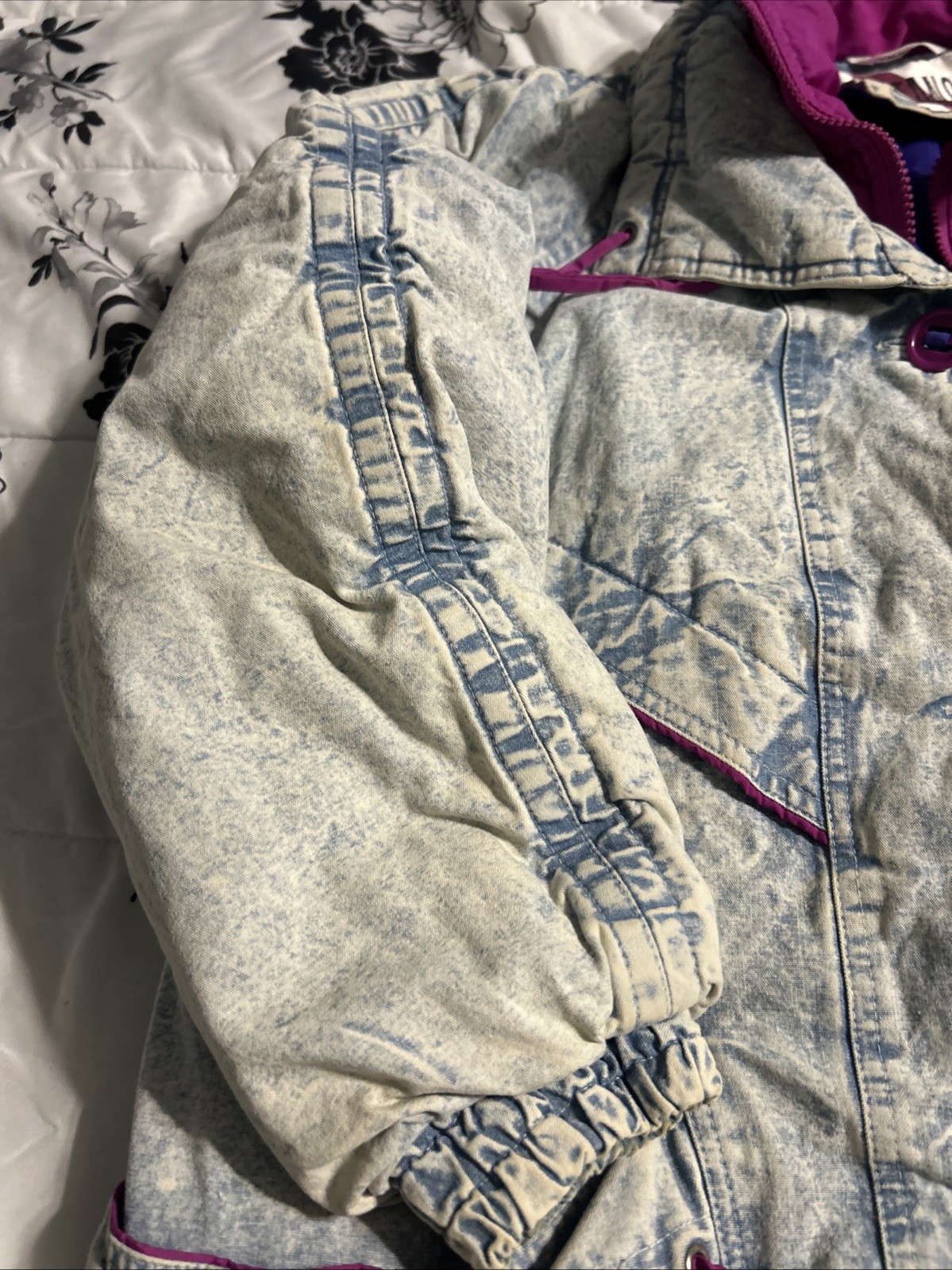 Vintage Gitano Outerwear Womens M Acid Wash Denim Jacket Floral Design 80s Retro