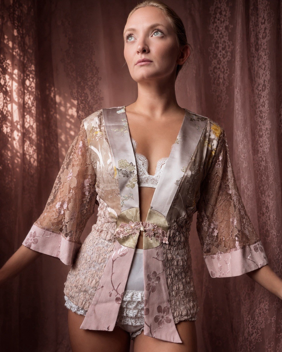 1990s does 1920s silk organza and lace blush blouse