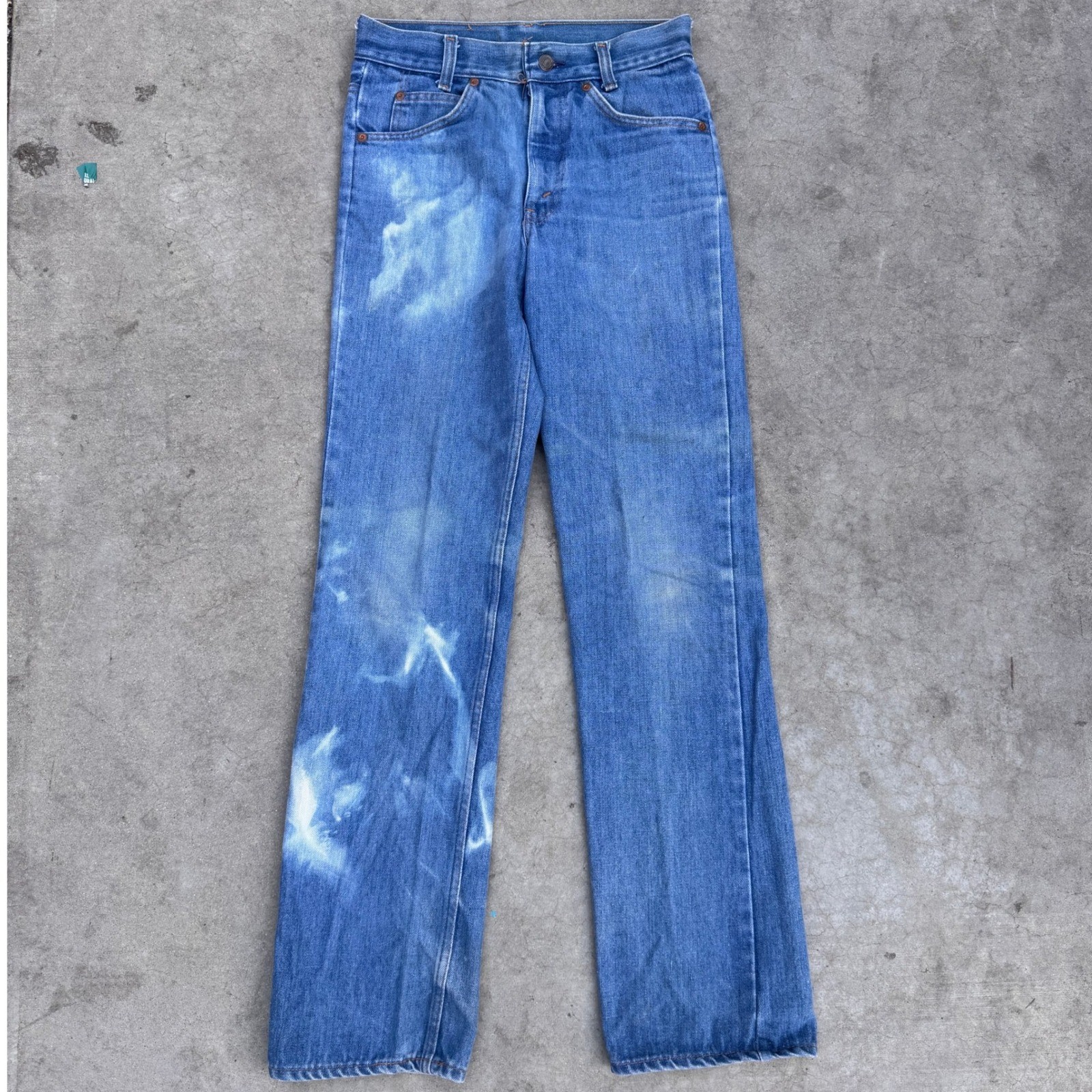 Vintage 70s Plain Pockets JCPenney Blue Bleached Straight Leg Jeans Womens 28×32