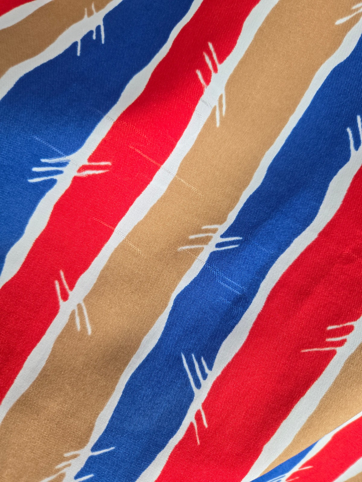 Vtg 70s 80s Ruffle Neck Prissy Secretary Suit Blouse BOLD Stripes Red Tan Blue