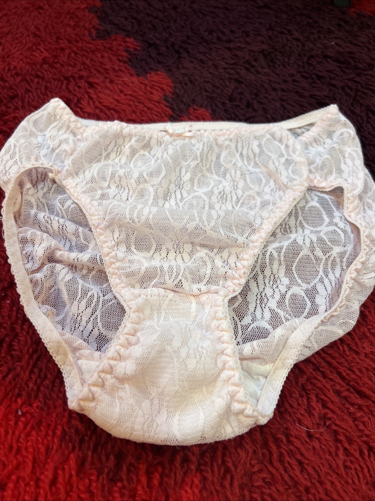 Vintage Lace Hi Cut Pink Pearl Panties Large 7