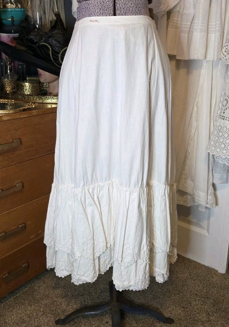 Victorian Embroidered 3 Flounce/Ruffle Petticoat
