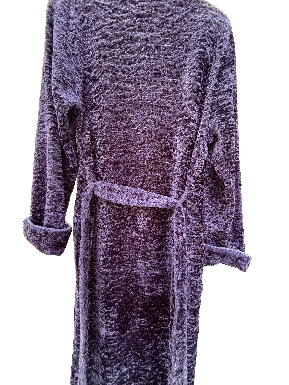 Vintage Diamond Tea Women’s Deep Purple Velour Robe W/Pockets Belted Tie Large