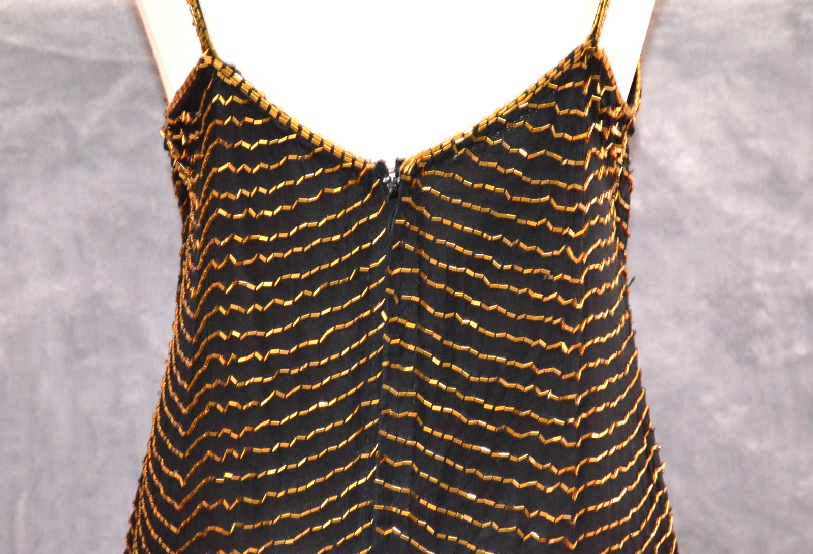 Vanna White Original Silk Bead Tube Dress Womens M w/ Shawl Black & Gold