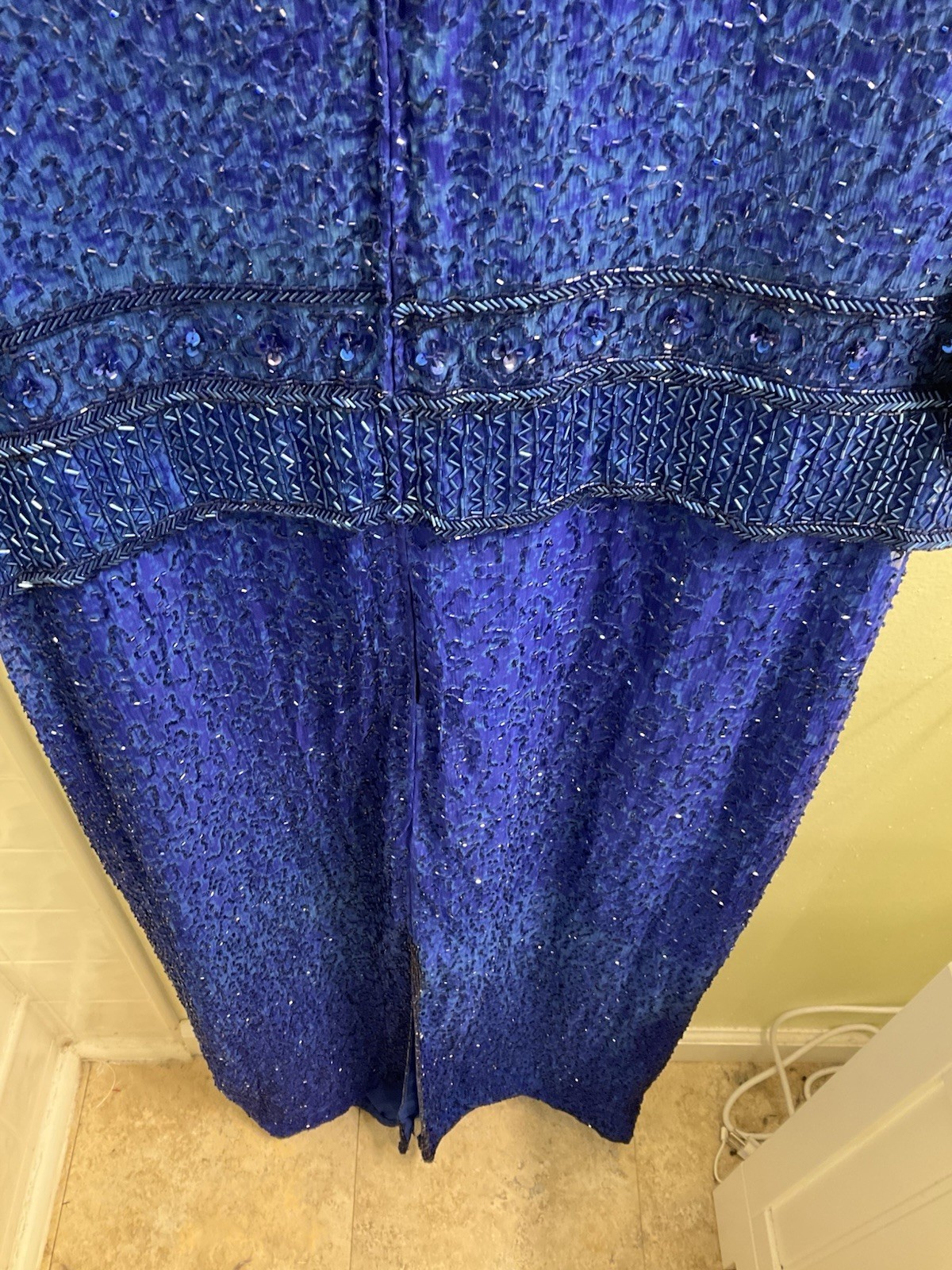 Vintage Laurence Kazar 100% silk cobalt blue heavy beaded cocktail dress size 1X