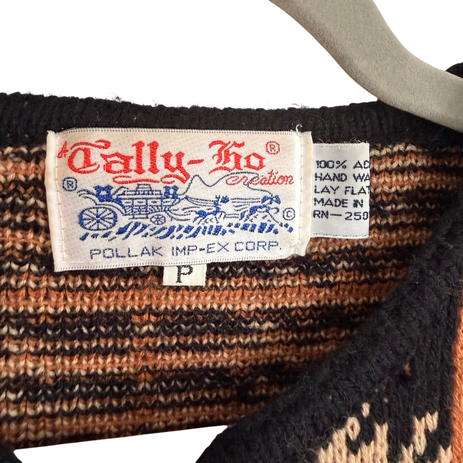 Vintage Tally-Ho Plaid Cardigan Sweater Tan Black Small Preppy Academia