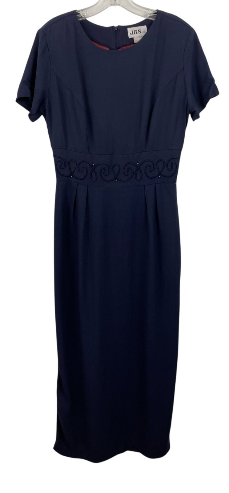 Vintage John Roberts Navy Blue Lined Maxi Dress Size 8 Zip Back/Shoulder Pads