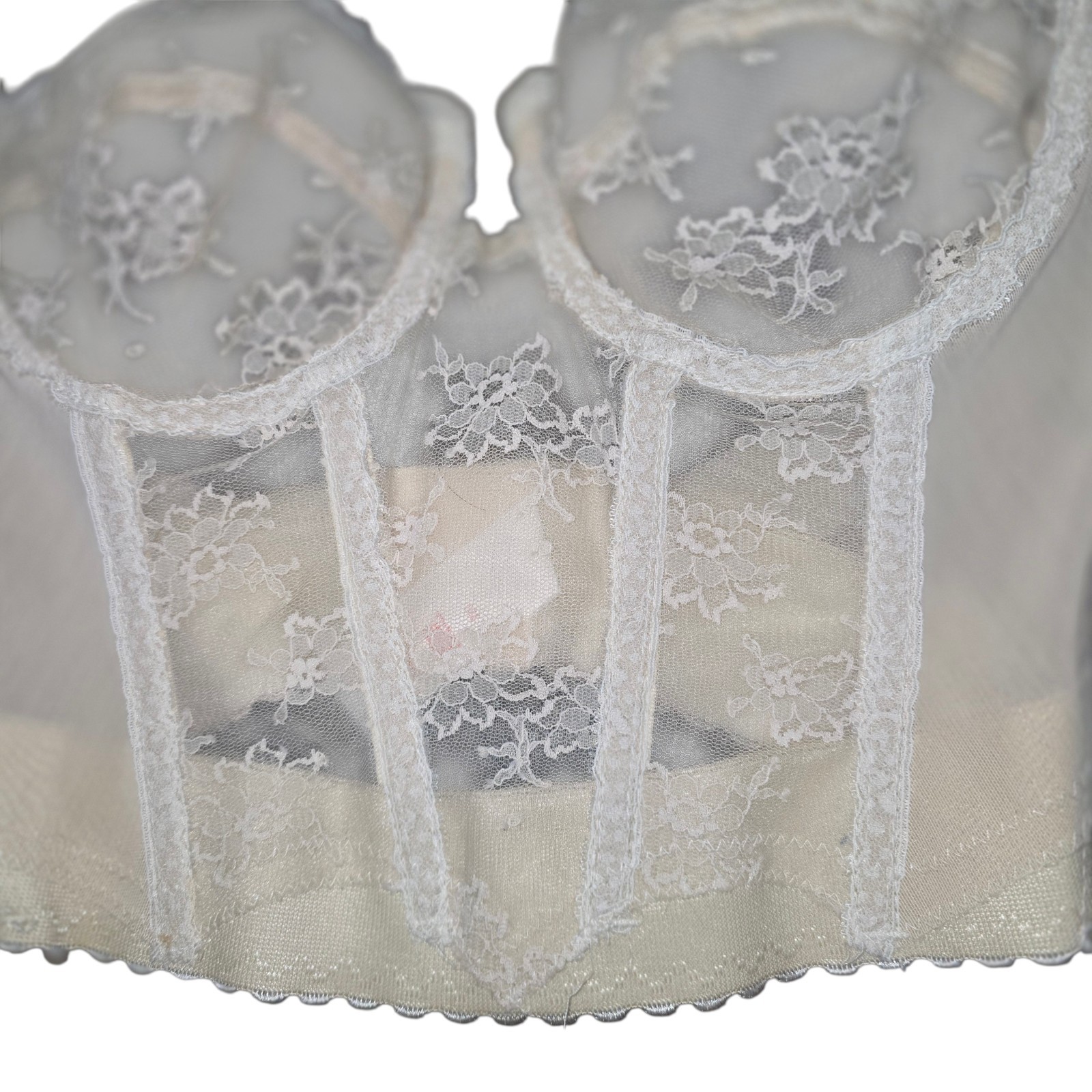 Vintage Backless Young Smoothie Bustier Bra 34B Ivory Lace Corset Bridal USA