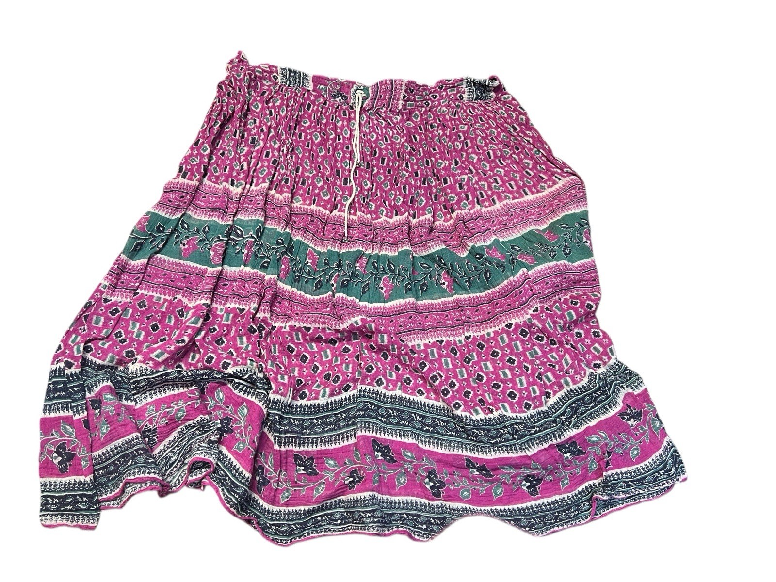 Vintage 90s 100% Cotton Pink Black Gauze Thin Boho Hippie Long India Skirt