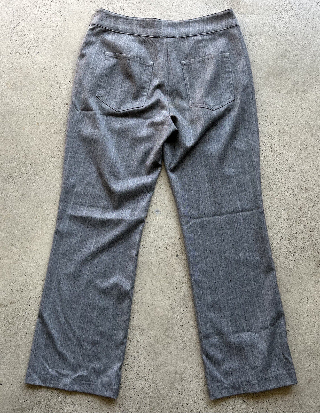 Vintage Chico’s Design Women’s Gray Striped Flat Front Stretch Dress Pants Sz 1