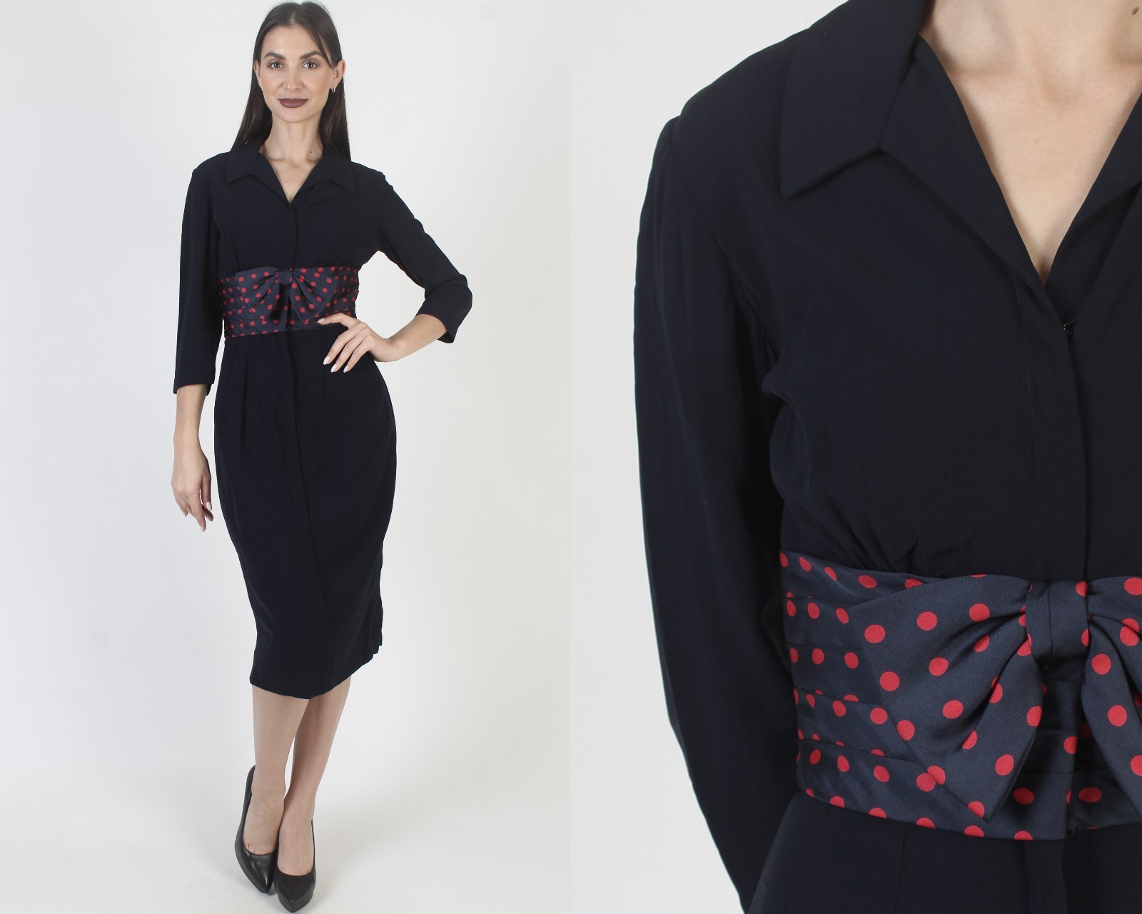 Vtg 50s Parnes Feinstein Pin Up Dress Rockabilly Mid Century MCM Pencil Skirt