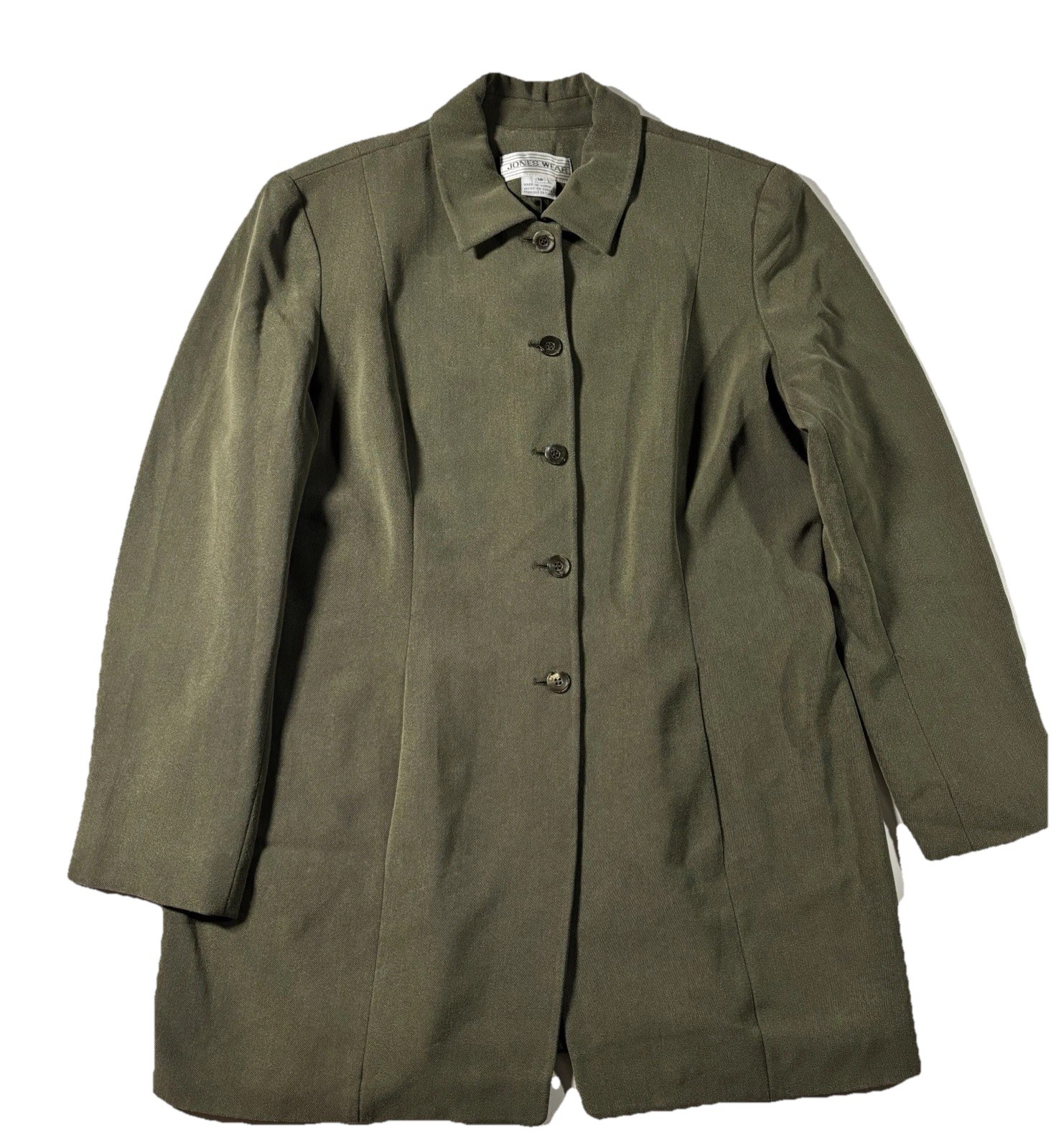 Vtg 90’s Jones Wear Women’s Sz 16 Long Line Single Breasted Blazer Jacket Green