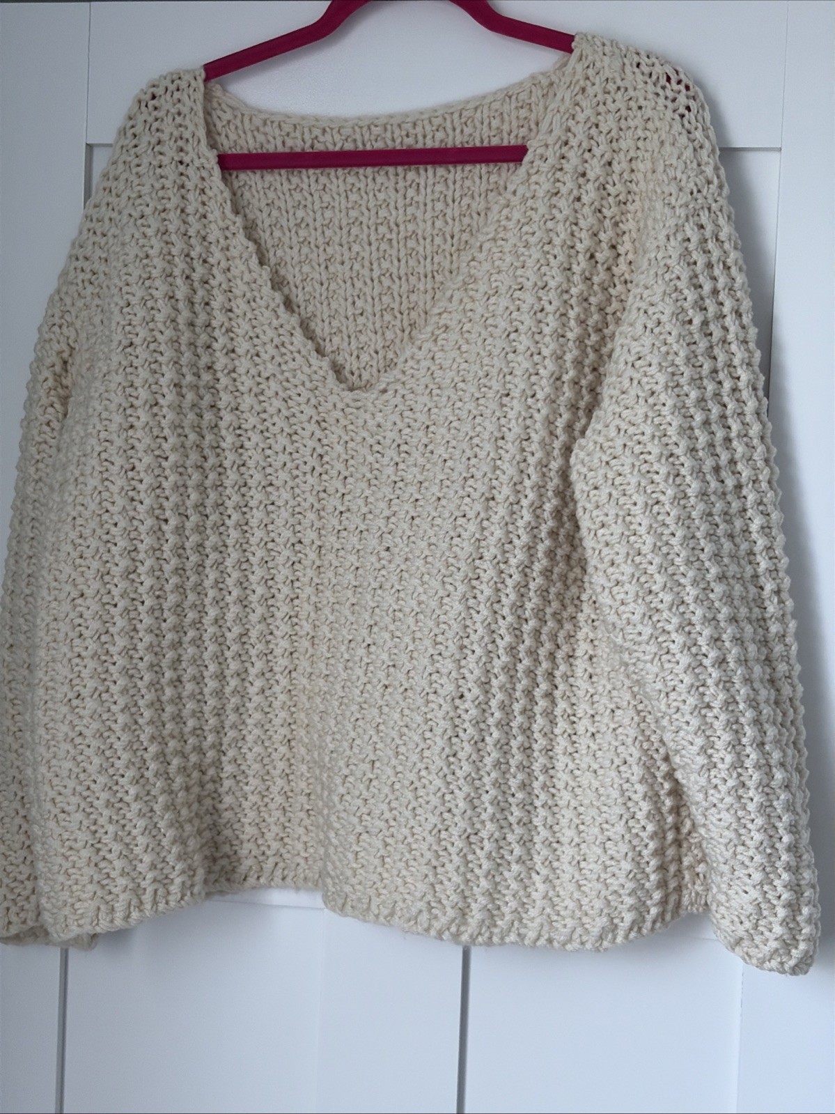 VINTAGE 70s Fisherman Sweater Wool Ivory Large Extra large HandKnit Cream V