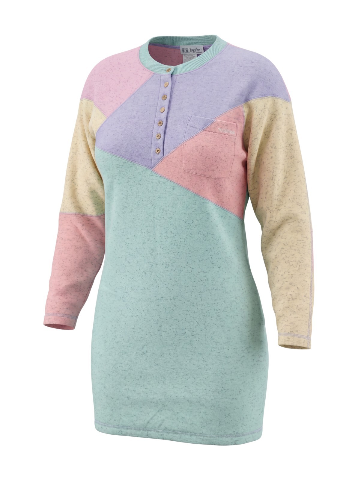 Vintage 80s Pastel Patchwork Color Block Sweater Knit Top Shirt Womens M