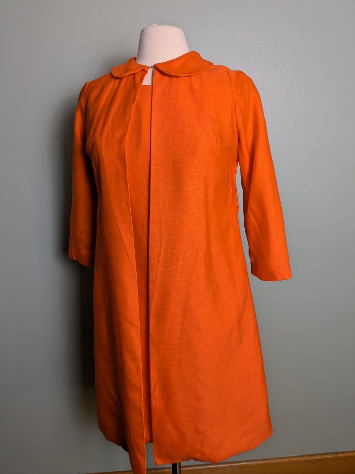 Vibrant Orange Vintage Peter Pan Collar 3/4 Spring Jacket And Wiggle Dress Set