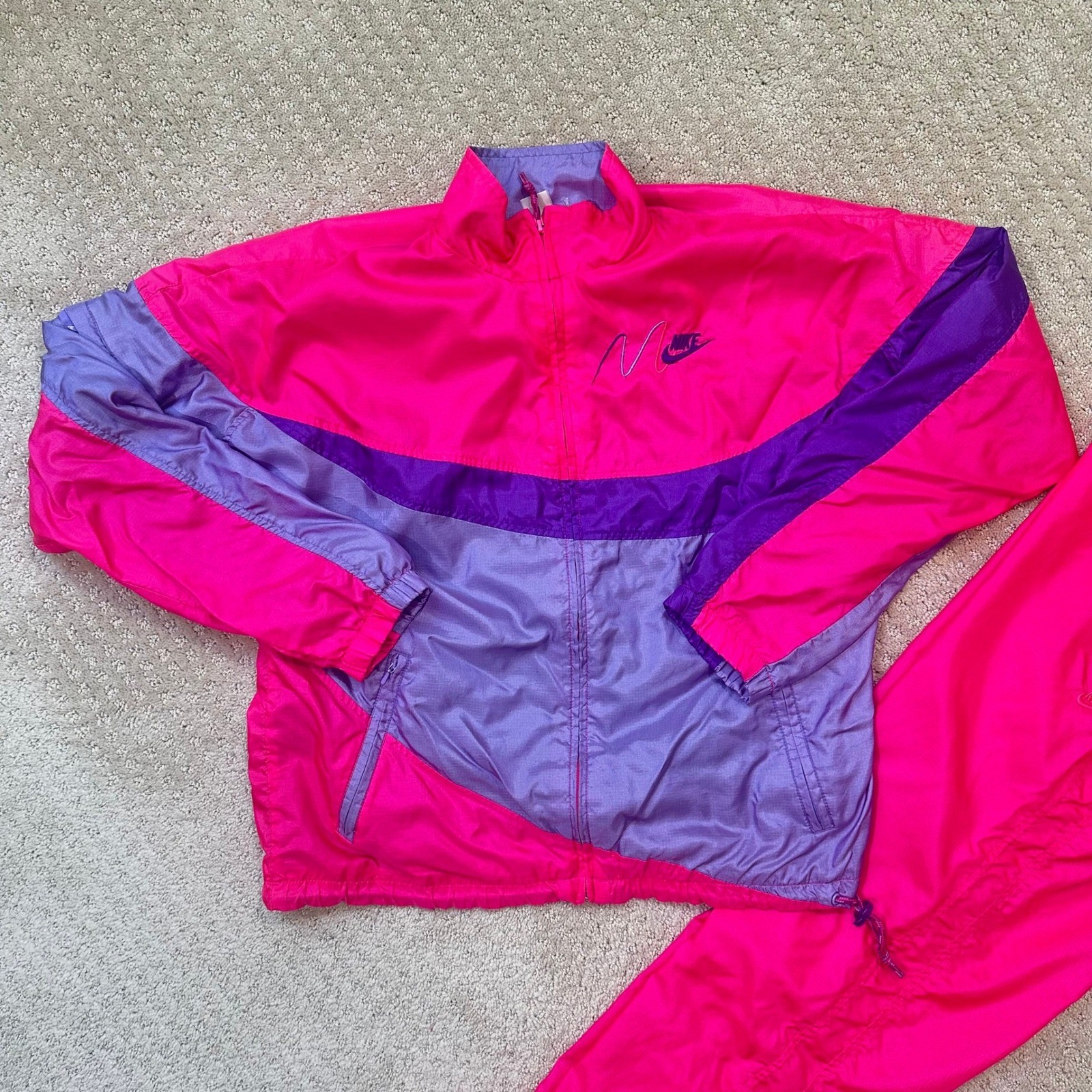 Vintage Nike Track Suit Womens Medium 10-12 Neon Pink Windbreaker Pants 80s 90s