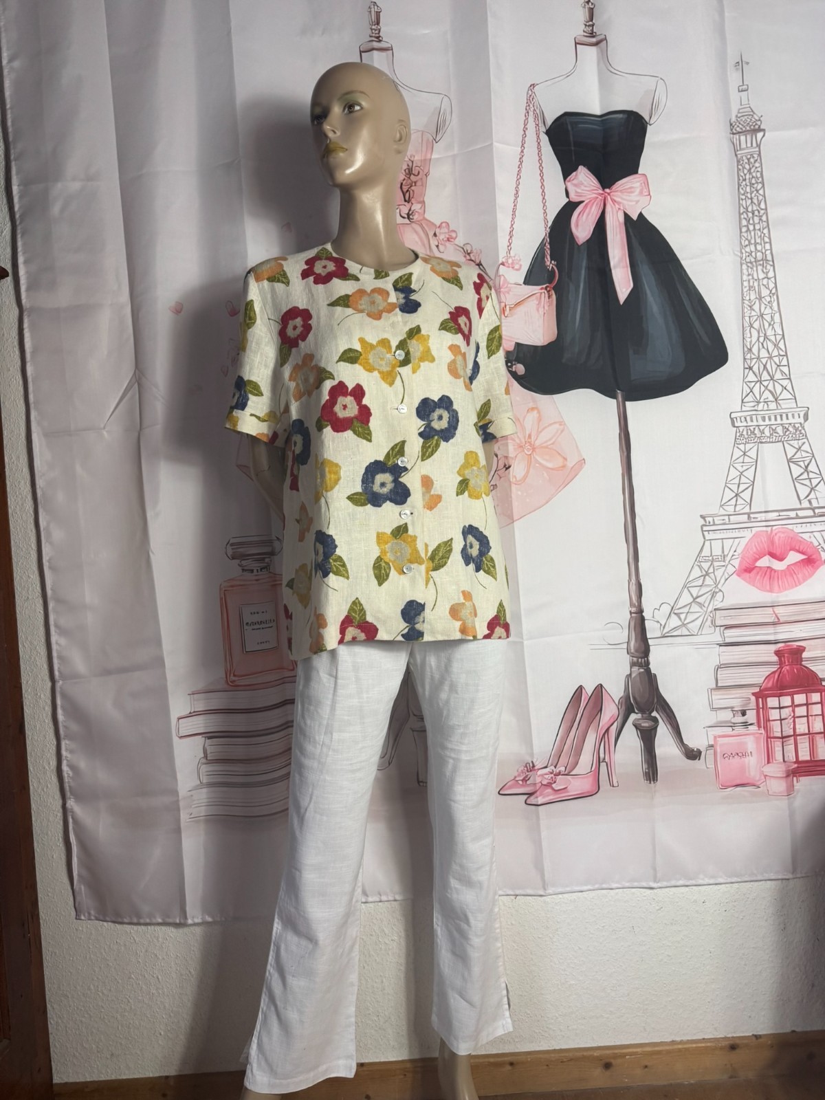 Historic Linen Jacket Handmade Size 40/42 Vintage Floral✨