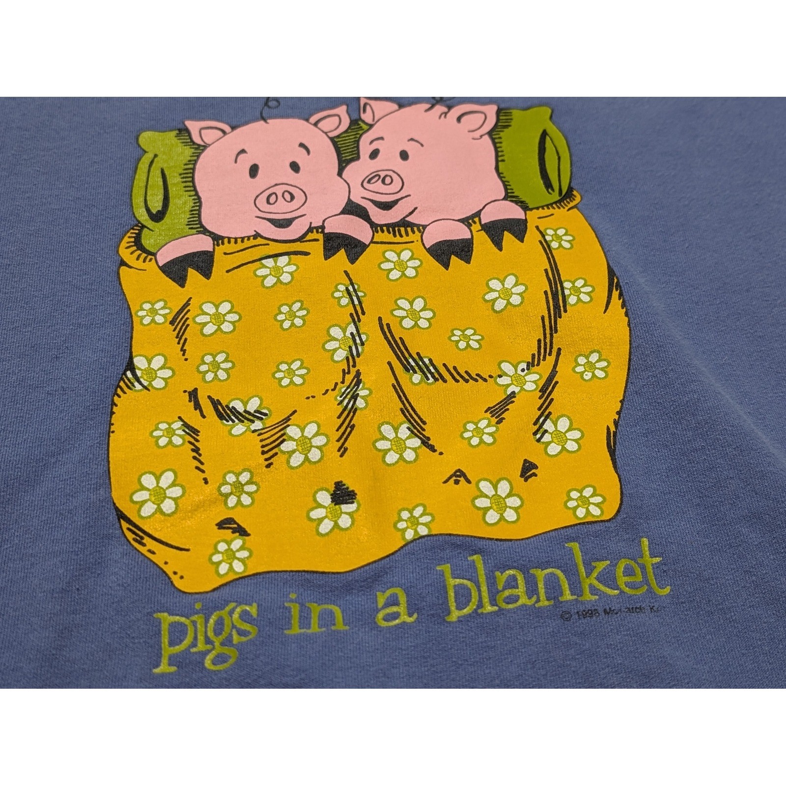 Tea Party Sweatshirt Women XL Blue Pigs in a Blanket Vintage 1998 Graphic Retro