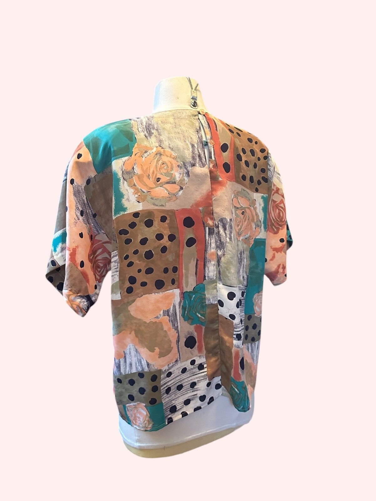 Vintage 80’s coquette pastel blouse with roses and polka dots size medium