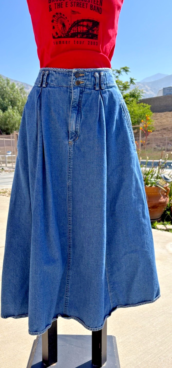 Vintage 90s Liz Wear Denim Long Maxi Sz 6/8 Skirt Western Prairie Cottagecore
