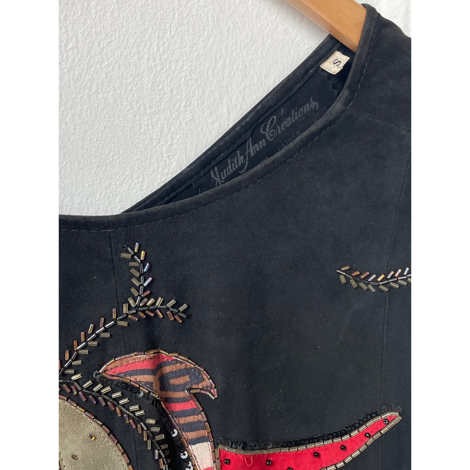 80s Suede Beaded Leather Dress Judith Ann Creations Applique Raglan Sleeve S